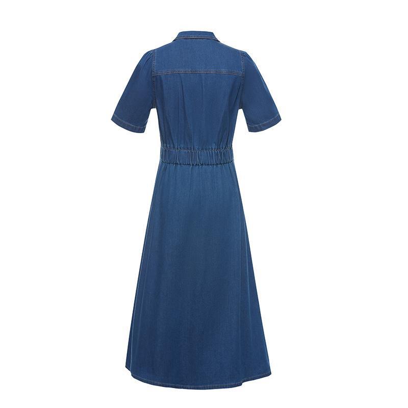 V-neck Waist-skimming Denim Dress GOELIA