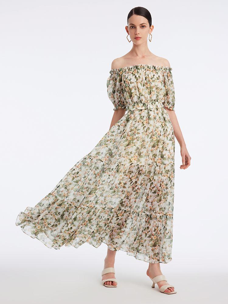 Original Silk Print Ankle-Length Dress GOELIA