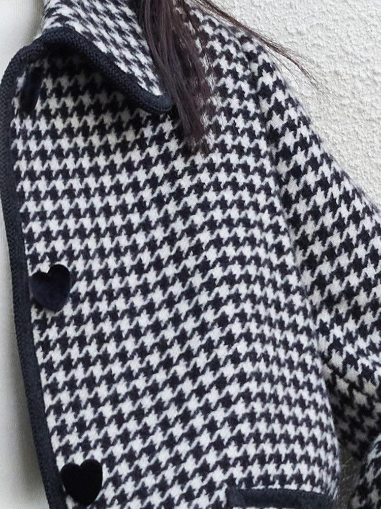 Black&white Woolen Houndstooth Crop Coat GOELIA