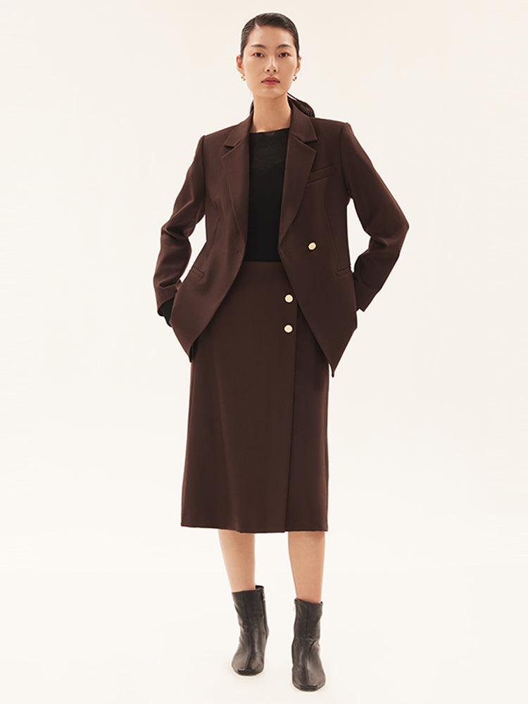 Dark Brown Worsted Wool Blazer GOELIA