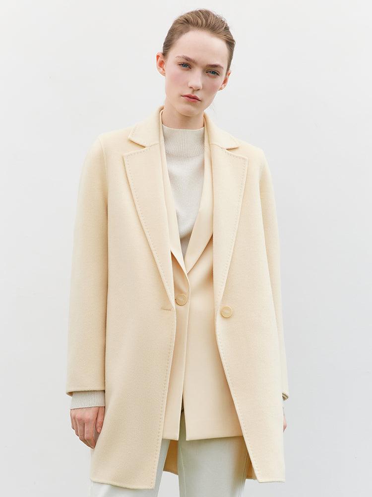 One-Button Cream Yellow Woolen Coat GOELIA