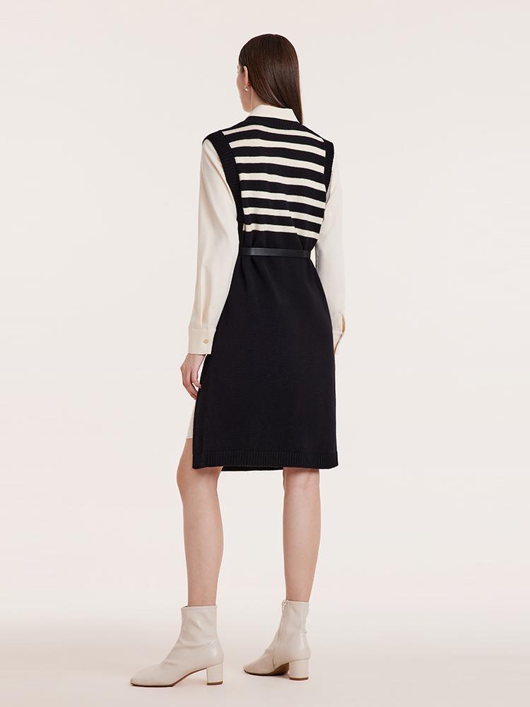 Shirt Dress And Stripe Vest Two-Piece Set GOELIA