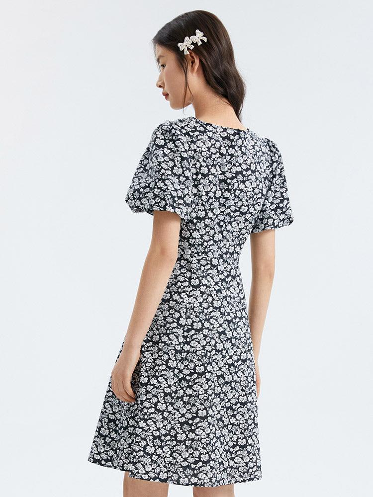 Cotton Floral Puff Sleeve Dress GOELIA