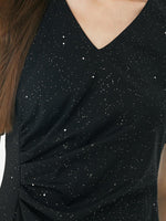 Black V-Neck Asymmetrical Pleated Dress GOELIA