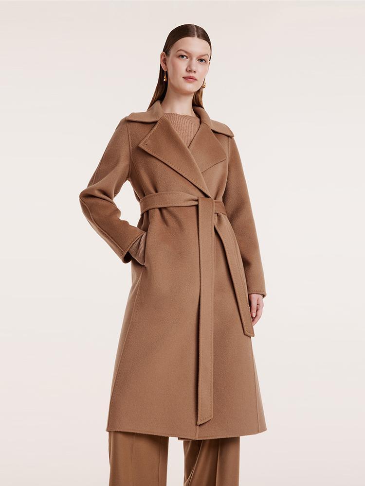 Camel Pure Cashmere Lapel Coat GOELIA