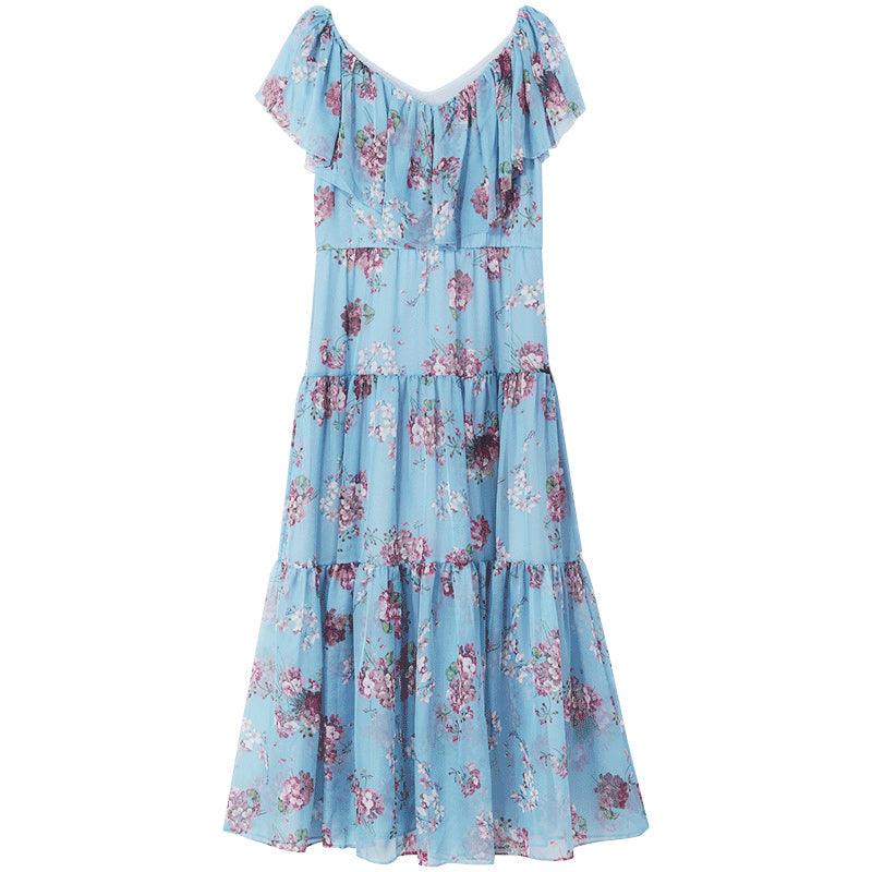 Printed Ruffle Neck Dress GOELIA