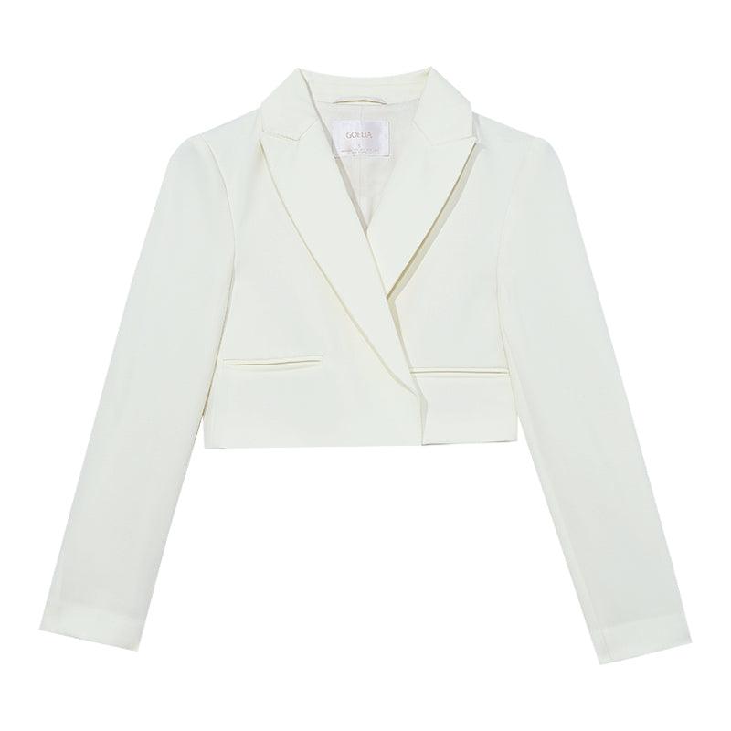 White Worsted Woolen Crop Blazer GOELIA