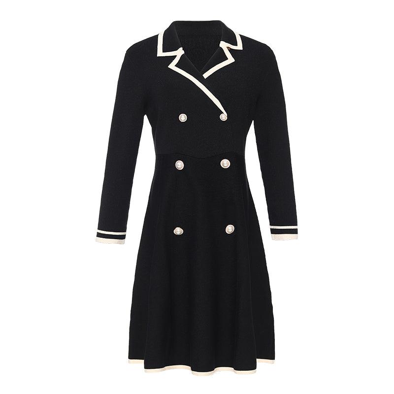 Fitted A-line Double-Breasted Lapel Dress GOELIA