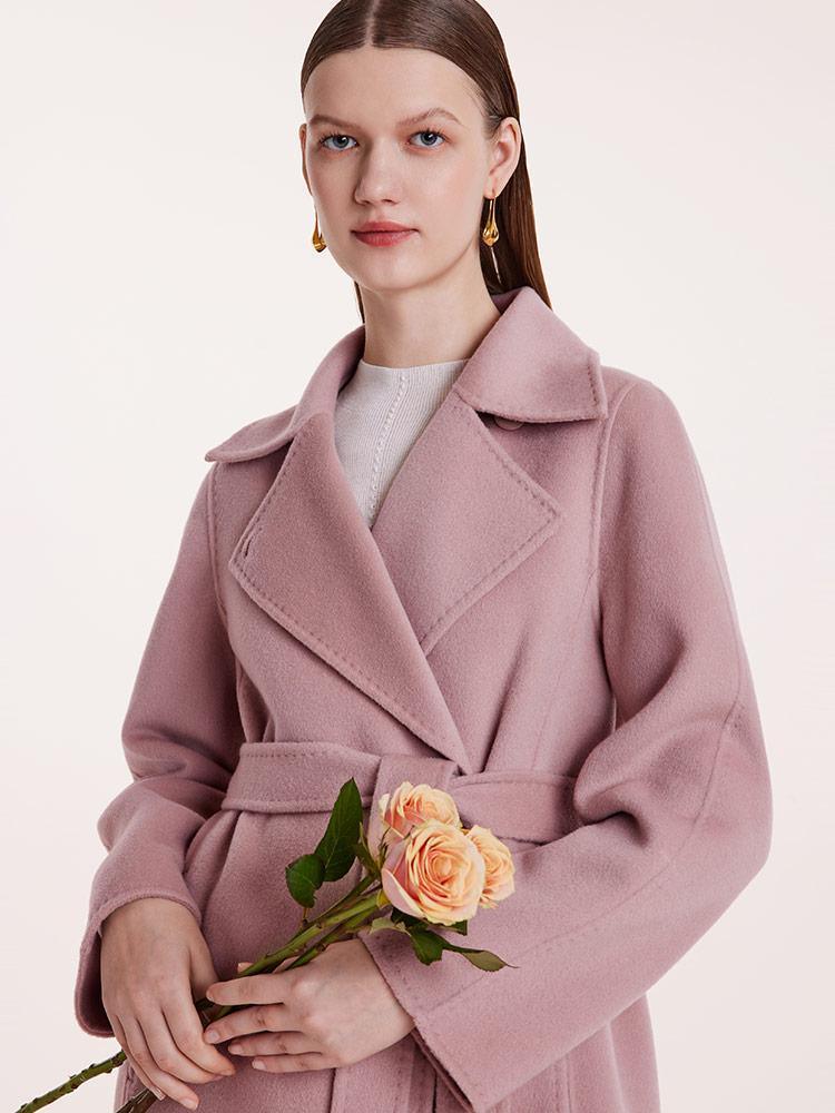 Pink Pure Cashmere Straight Lapel Coat GOELIA