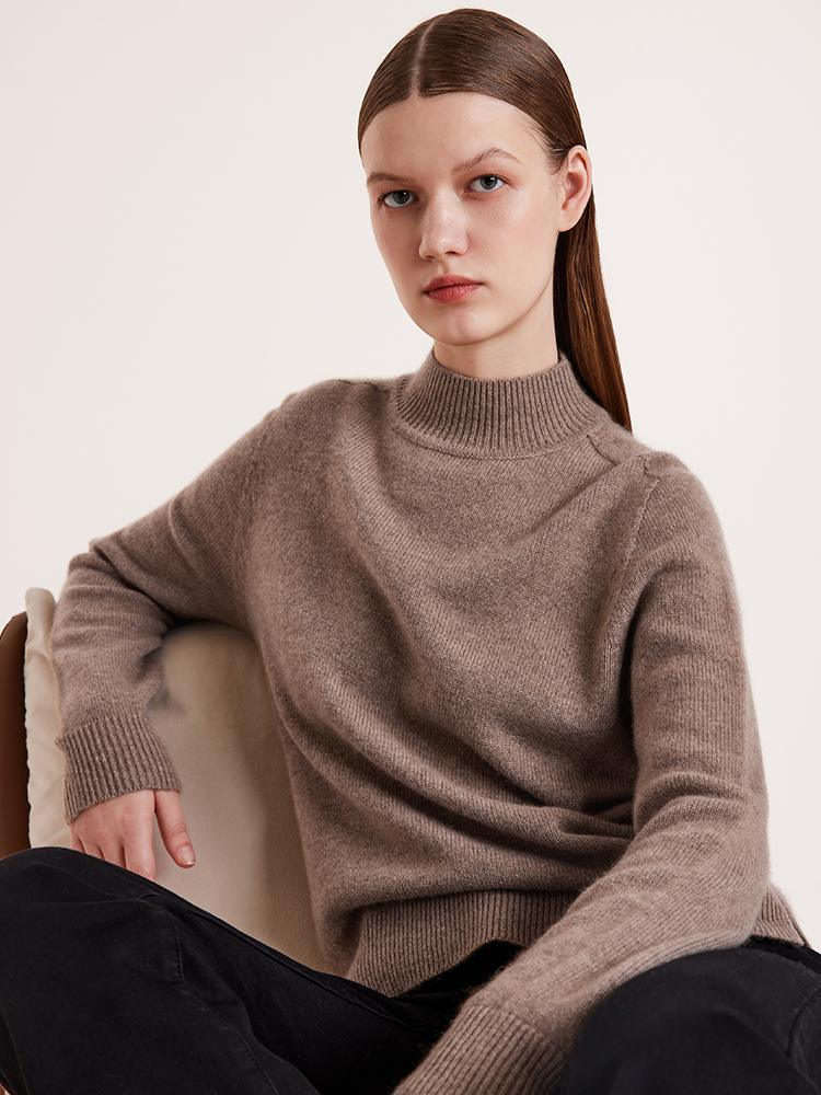 Pure Cashmere Seamless Mock Neck Slim Sweater GOELIA