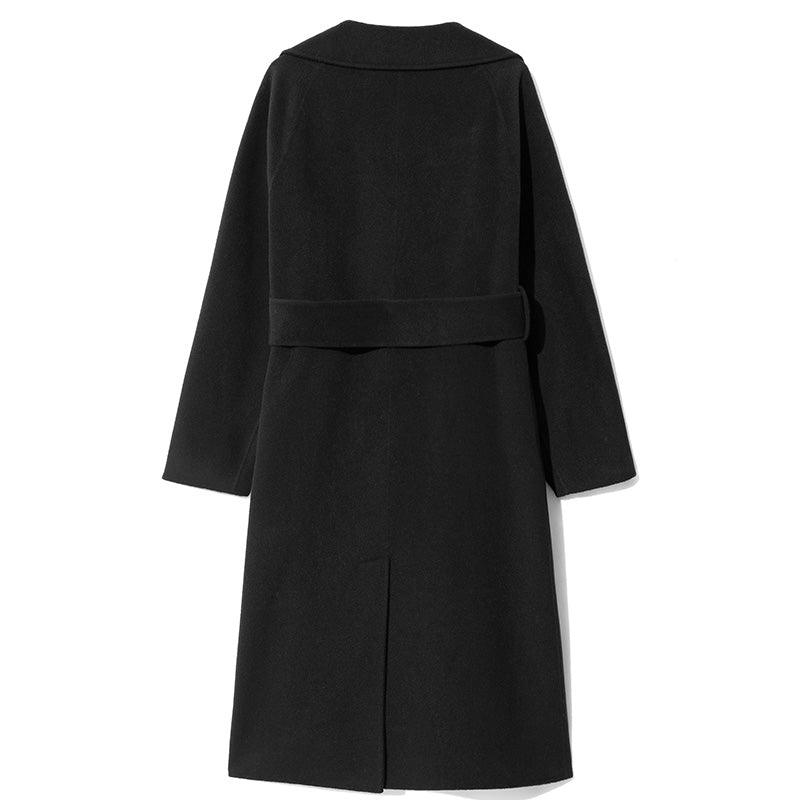 Black Mulberry Silk & Wool Double-Faced Coat GOELIA