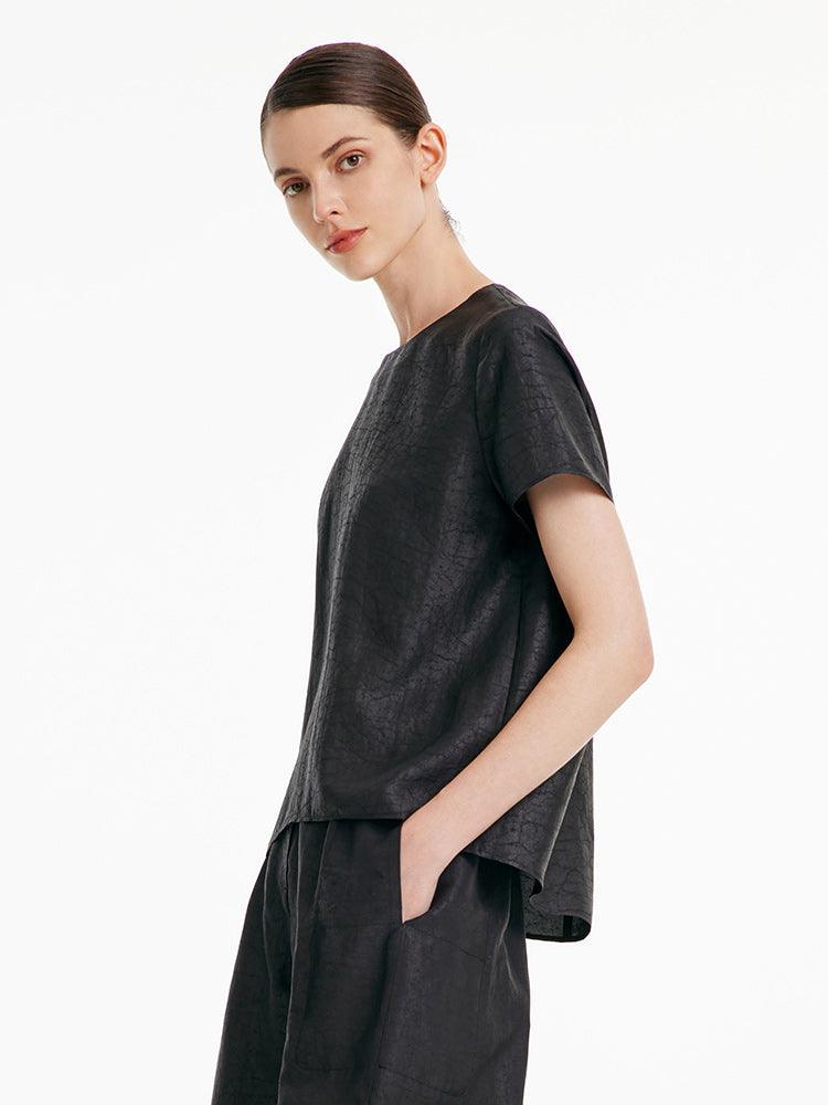 Xiangyun Silk Short Sleeve Woven Top GOELIA