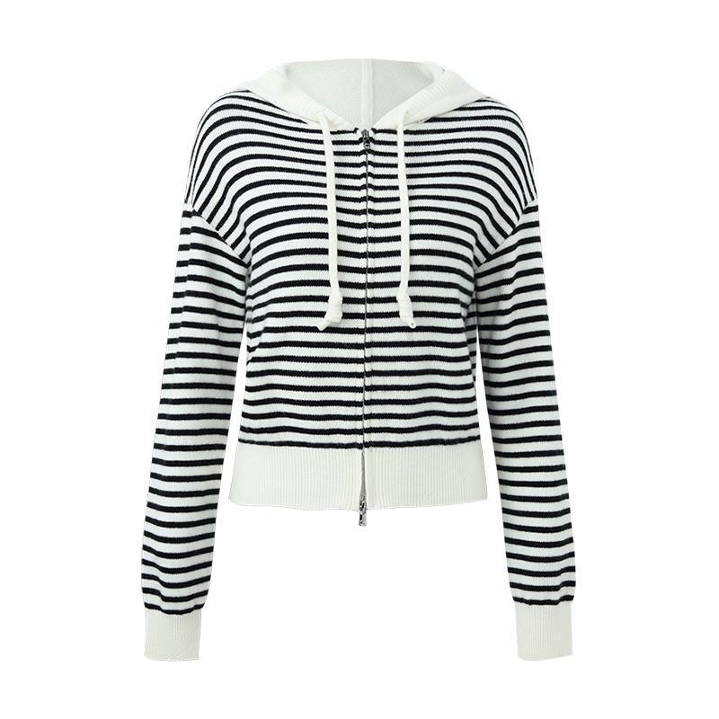 Woolen Striped Hooded Cardigan GOELIA