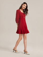 Chili Red Half-sleeve Dress GOELIA