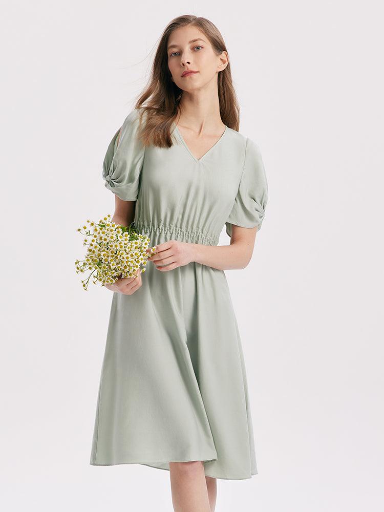 Butterfly Sleeve Gathered Waist Dress GOELIA