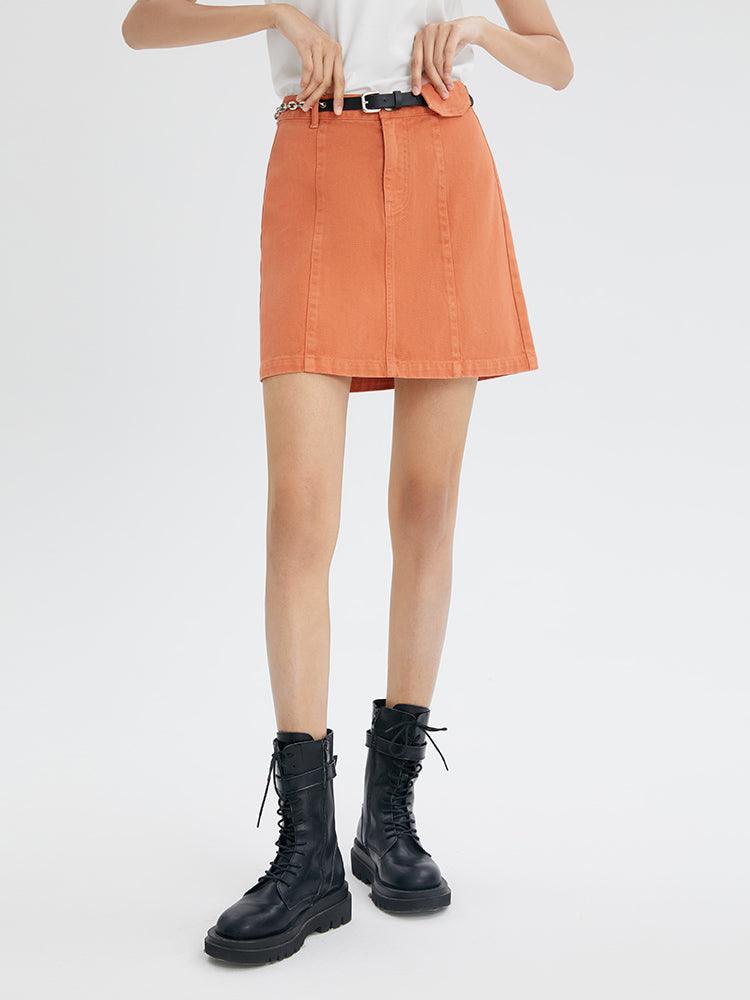 Orange Denim A-Line Skirt GOELIA