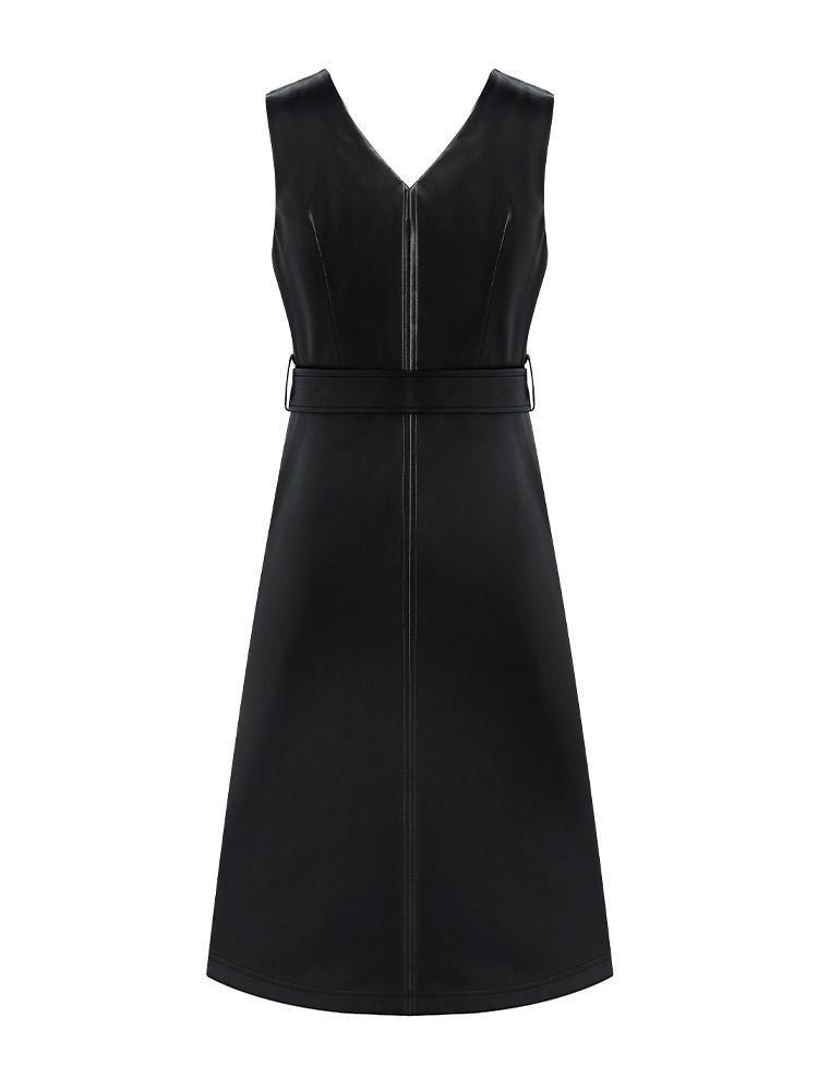 V-neck Vest Dresses With Belt GOELIA