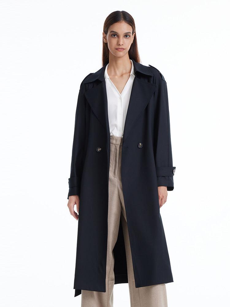 Worsted Wool Trench Double-Breasted Coat GOELIA