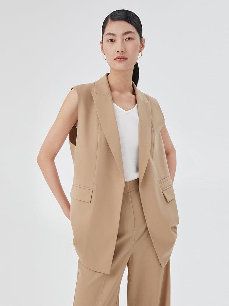 Silk Wool Straight Style Sleeveless Blazer GOELIA