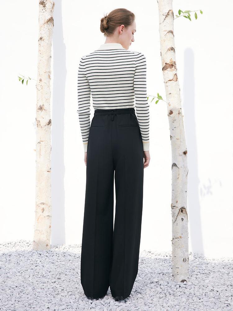 Black And White Striped Slim Woolen Jumper GOELIA