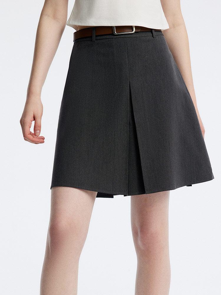 Reversible Pleated Mini Skirt With Leather Belt GOELIA