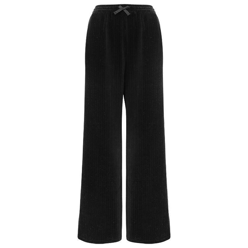 Waist Drawstring Knitted Velvet Straight Pants GOELIA