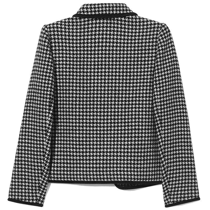 Black&white Woolen Houndstooth Crop Coat GOELIA