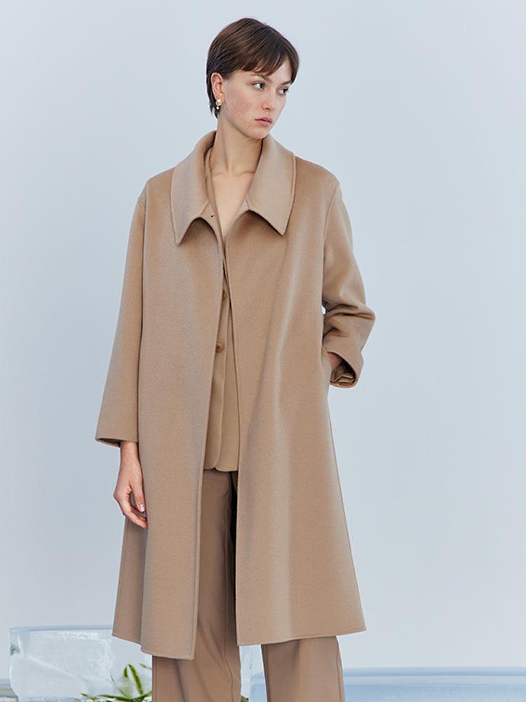 Silk Wool Lapel Double Woolen Coat GOELIA