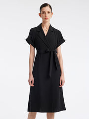 Triacetate Black Notched Lapel Trench Coat GOELIA