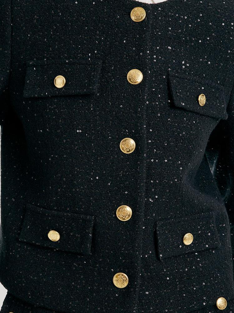 Elegant Black Tweed Cropped Jacket GOELIA