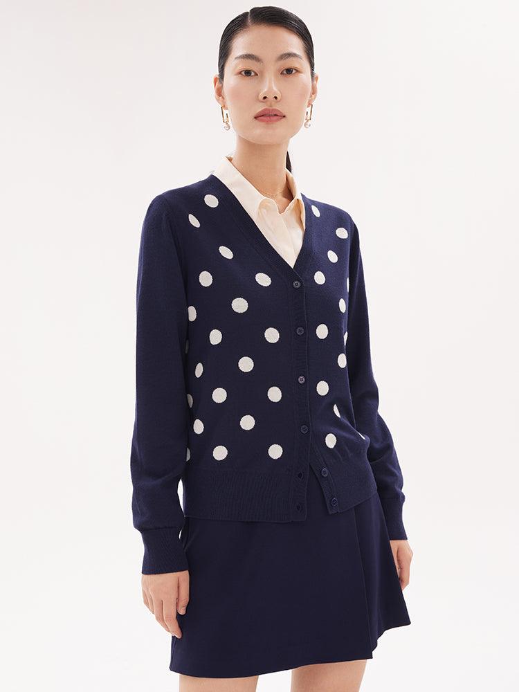 Blue&White Polka Dots Jacquard Reversible Cardigan GOELIA