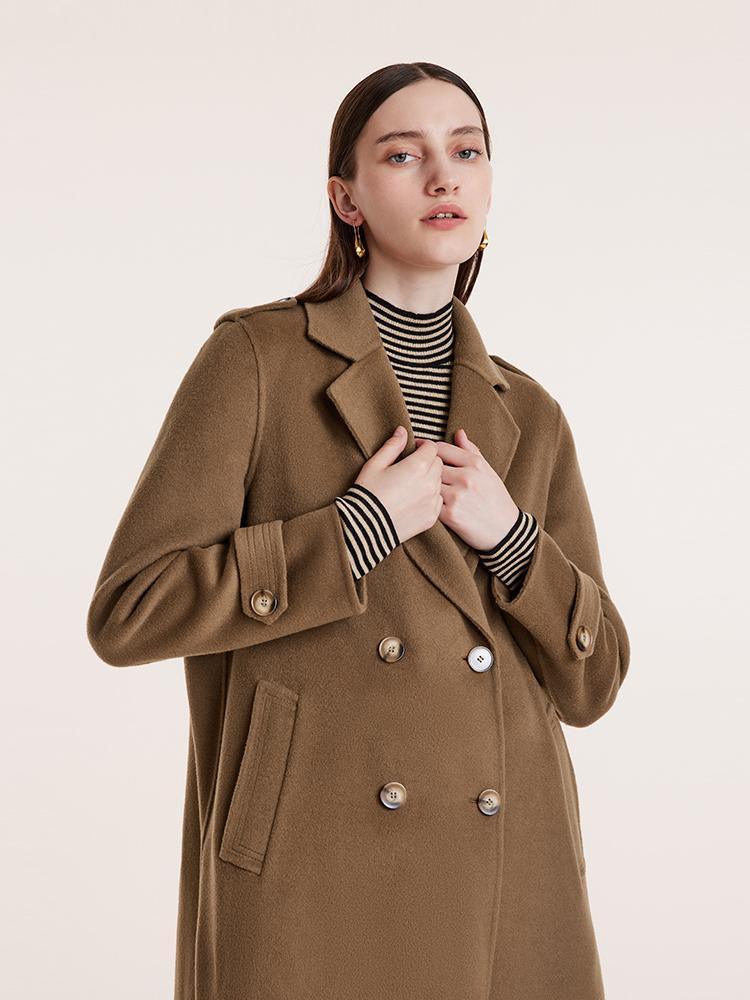 Mid-Length Notched Lapel Double-Faced Wool Coat GOELIA