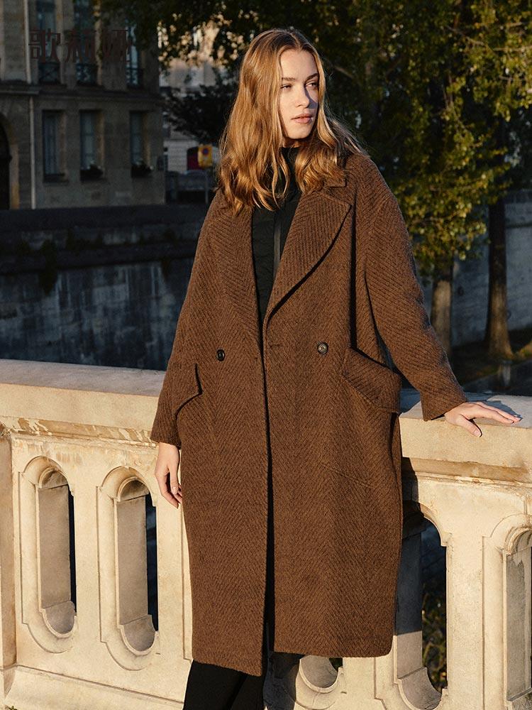 Brown Tweed One-Button Overcoat GOELIA