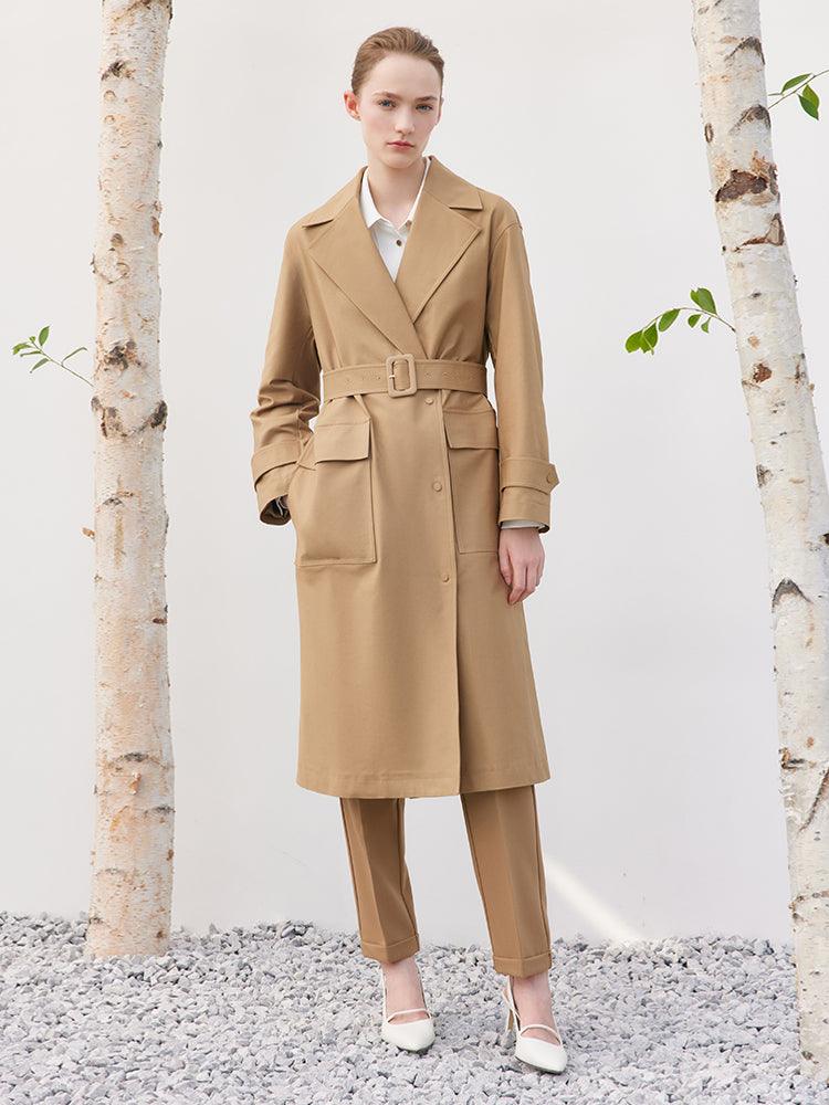 Lapel Khaki Trench Coat GOELIA