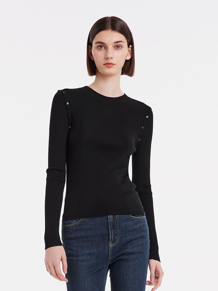 Detachable Sleeve Woolen Round Neck Sweater GOELIA