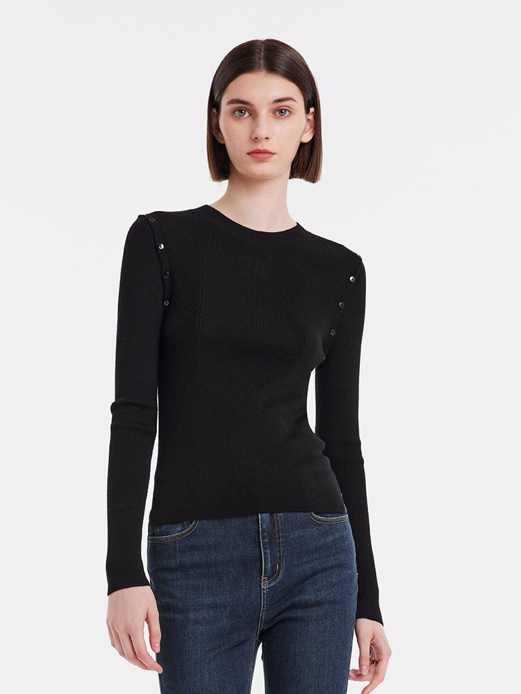 Detachable Sleeve Woolen Round Neck Sweater