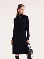 Black Pure Wool Mock Neck Knit Dress GOELIA