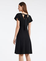 V-neck Black Waist-skimming Dress GOELIA