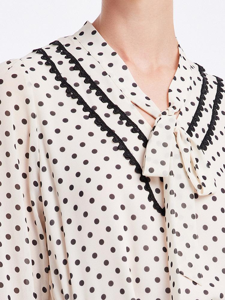 Polka Dots Tie Neck Shirt GOELIA