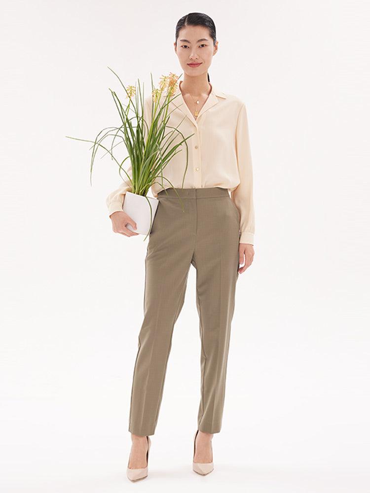 Machine Washable Worsted Wool Ankle Pants GOELIA