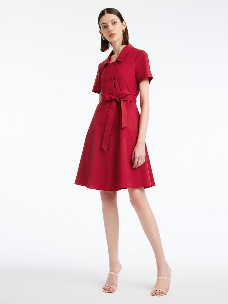 Square Neck Dress With Belt GOELIA