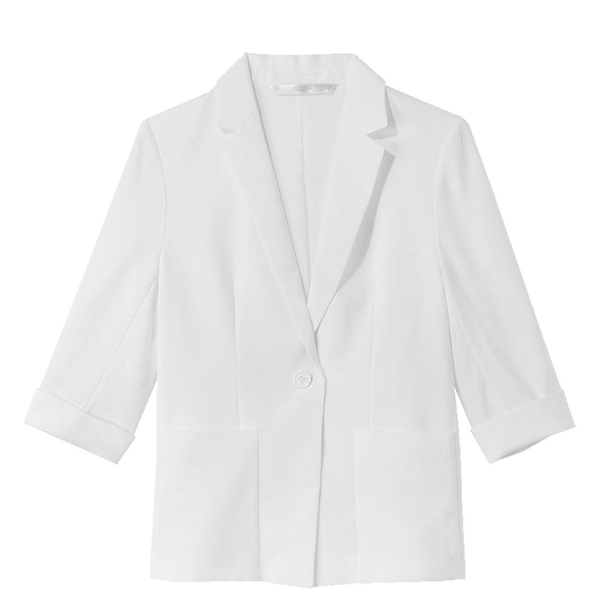 White Triacetate 3/4 Sleeve Slim Blazer GOELIA