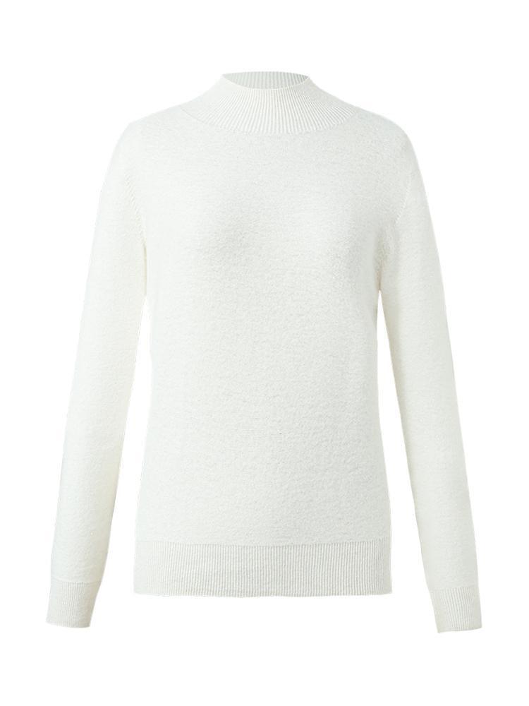 White Wool Sequins Seamless Mock Neck Sweater GOELIA