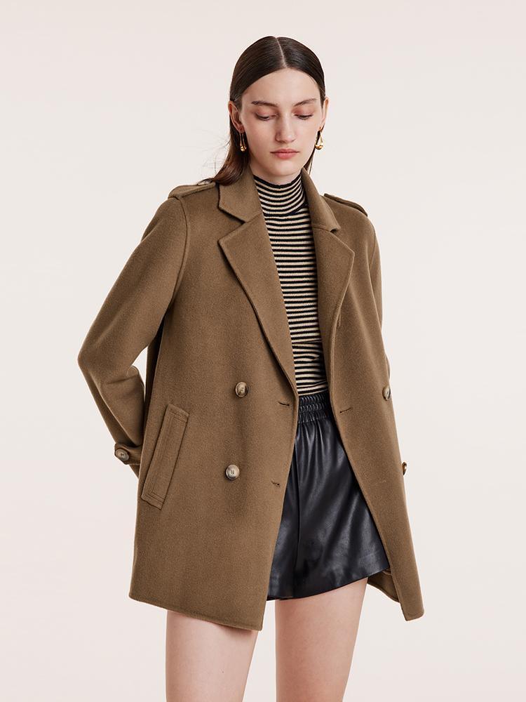 Mid-Length Notched Lapel Double-Faced Wool Coat GOELIA