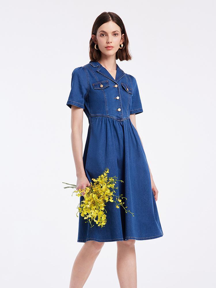 V-neck Waist-skimming Denim Dress GOELIA