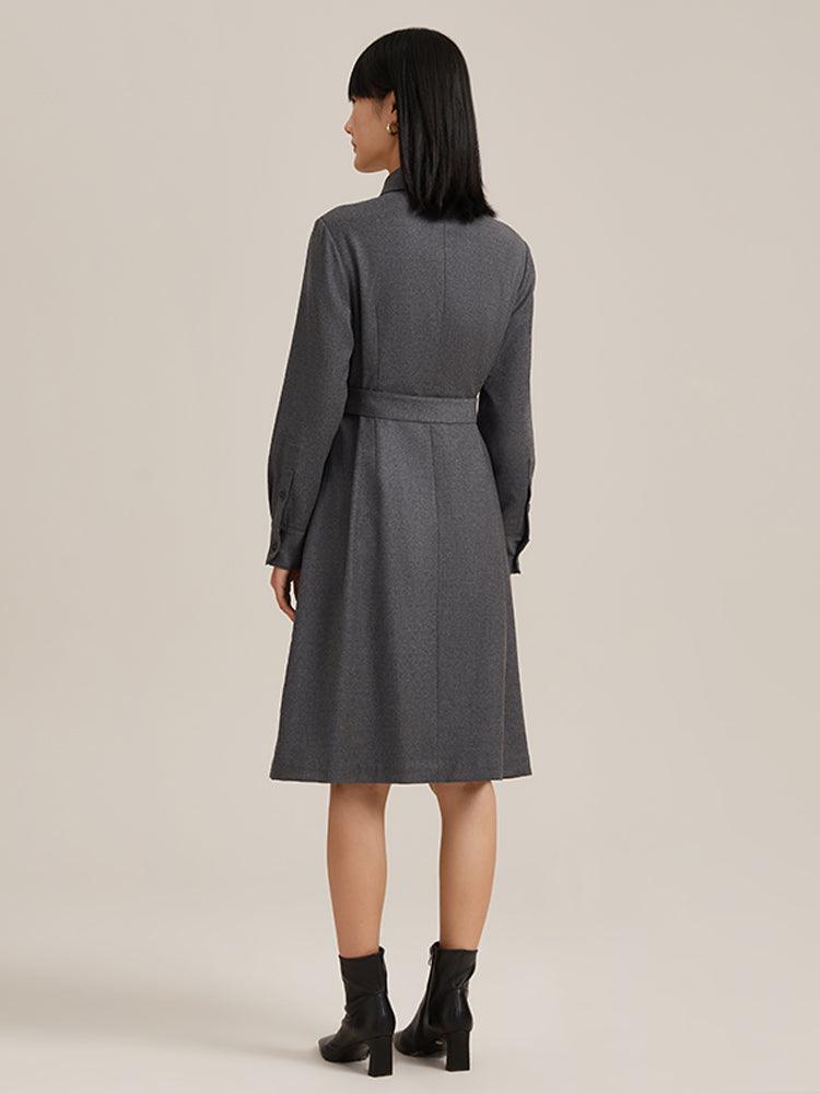 Grey Cashmere Shirt Dress With Belt GOELIA