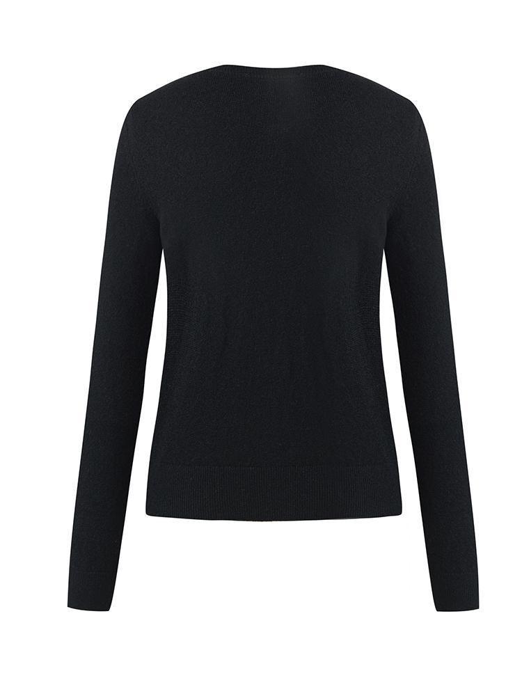 Black Pure Cashmere Round Neck Cardigan GOELIA