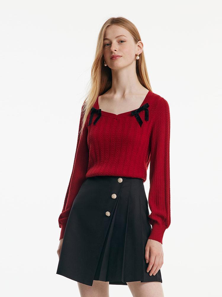 Tencel And Woolen Sweater With Detachable Bowknots
