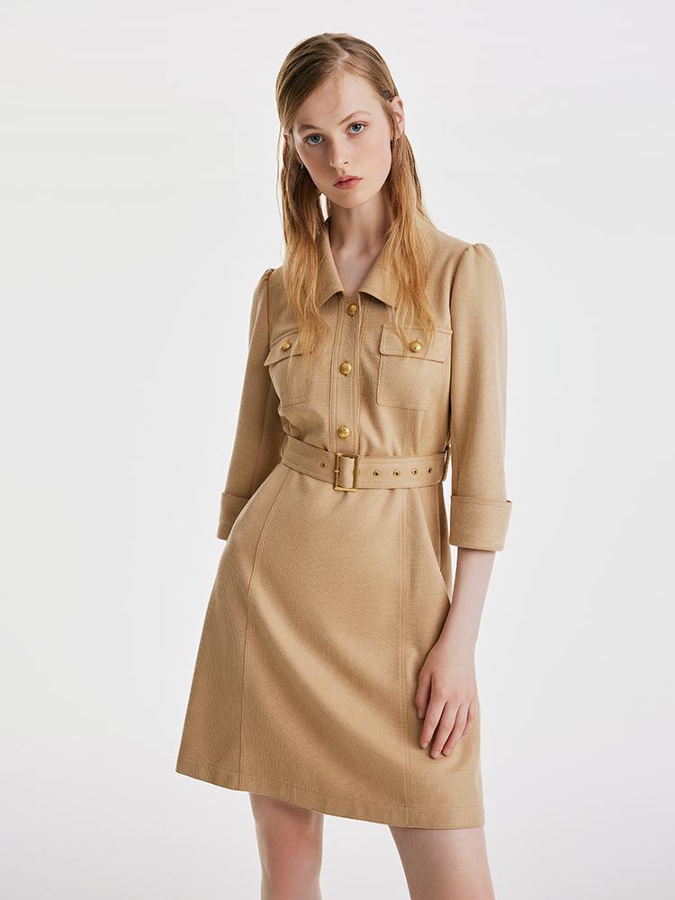 Faux Suede Dress With Belt GOELIA