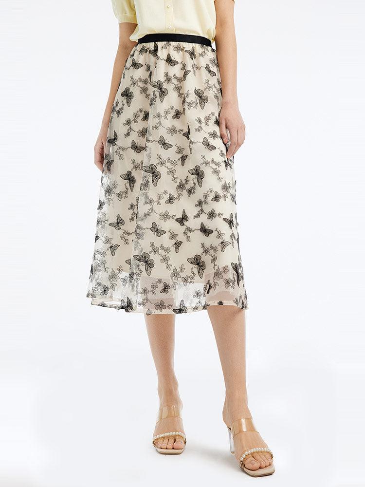 Embroidery Mid-Calf Skirt GOELIA